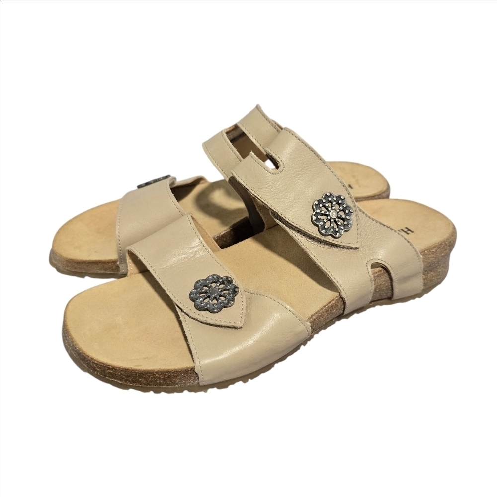 Haflinger Cream Women's Pansy Sandals with Floral Accents Size 39